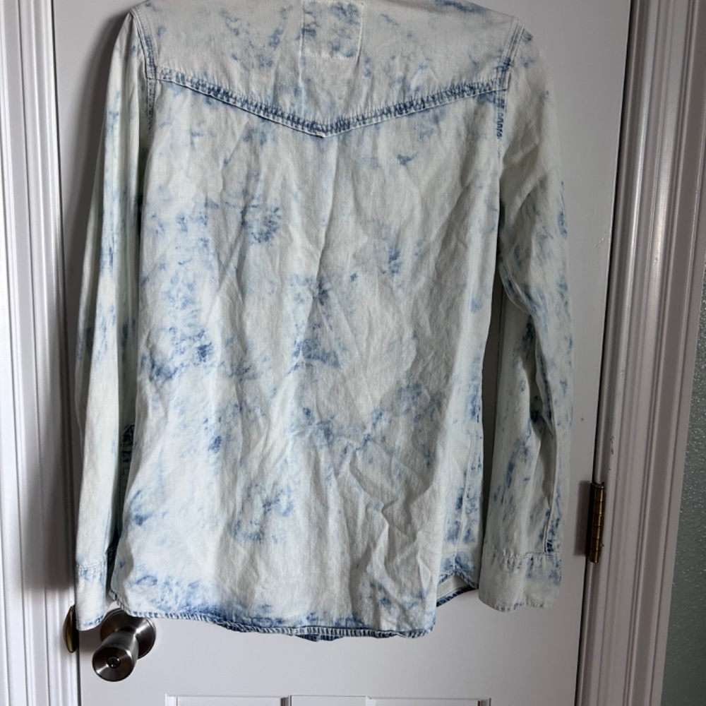Bleached Denim Snap Button Up Top - image 4